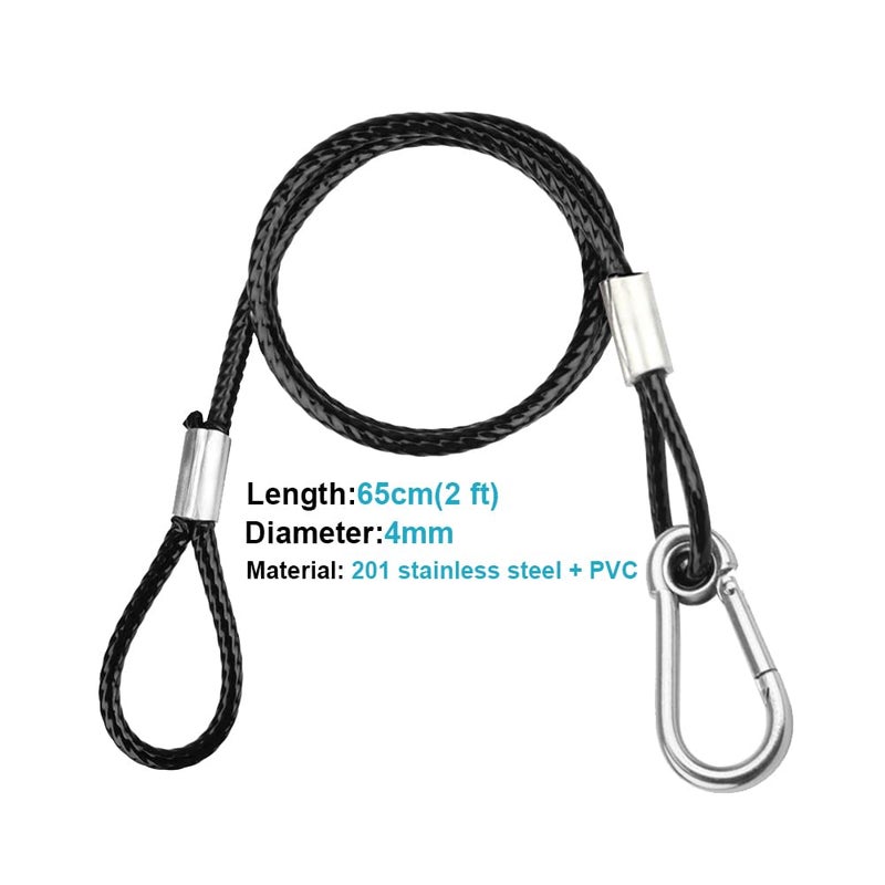 eoere 20 PCS 25"(65cm) Safety Cable, Black Coated Braided Stainless Steel Security Rope for DJ Stage Par Light, Max.Load 110 lb - Image 2